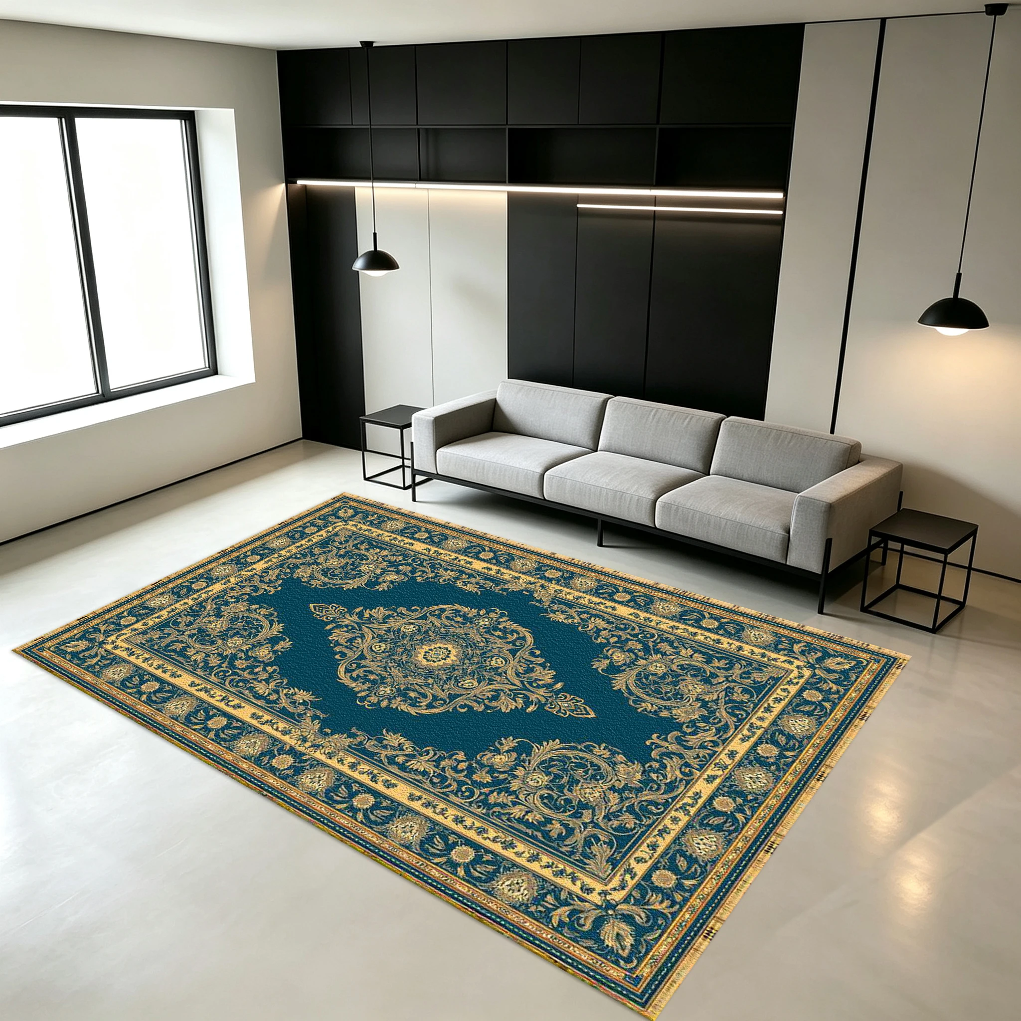Deep Greenish-Green Golden Vintage Medal Carpet Flooring European Luxury Non-Slip Carpet