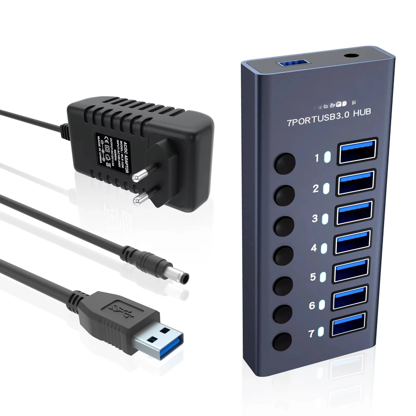 USB 3.0 Hub Mini C USB C Switch Power Adapter 7 Ports USB Converter Splitter Laptop Expander Accessories in Stock Gray