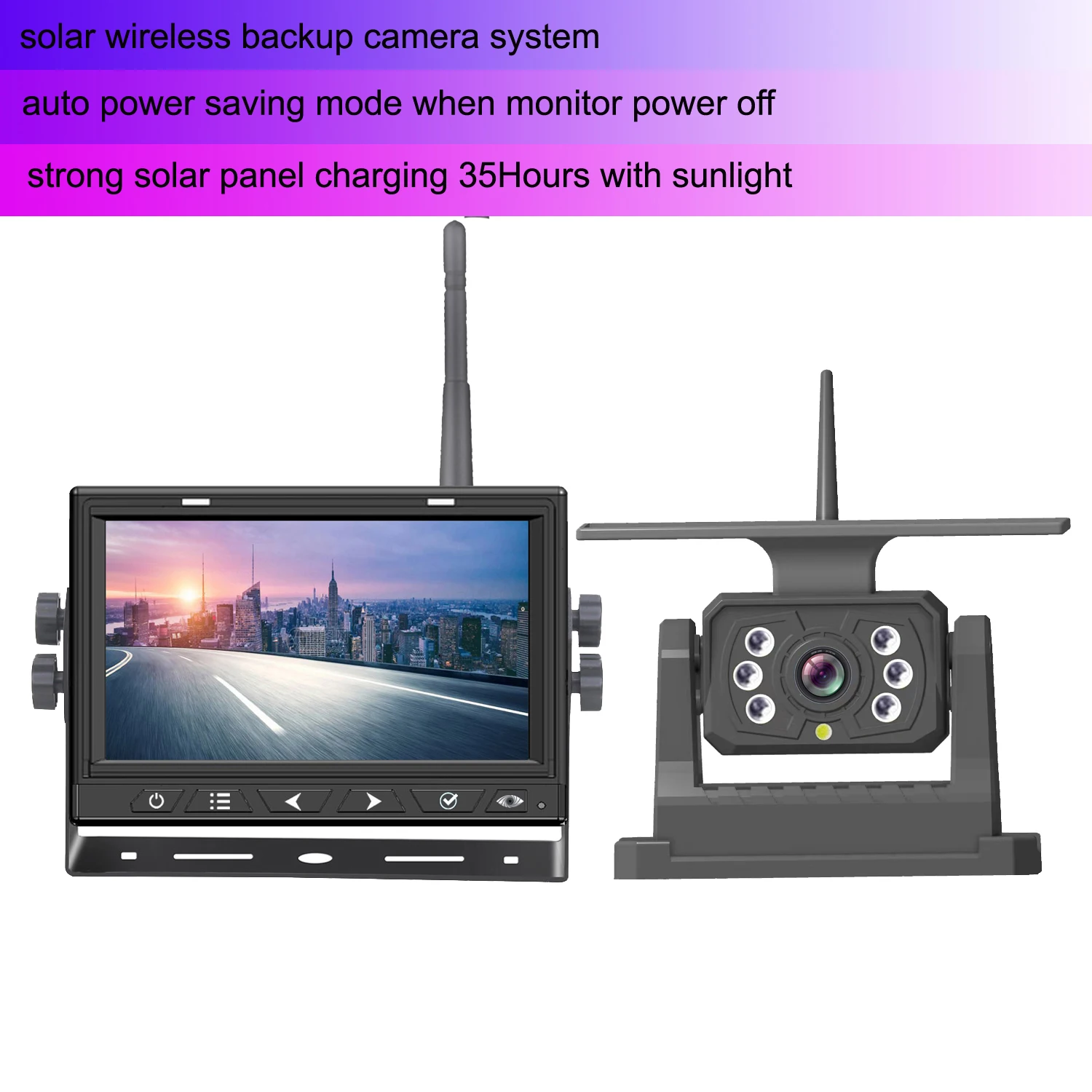 DVR512G Recording 4Split Screen Display Solar Powered Wireless Backup Camera System Standby 416days Magnetic Base Install Free