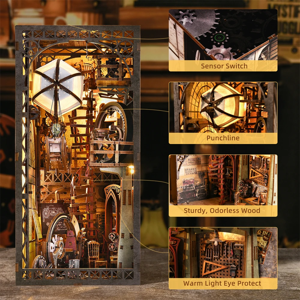 Book Nook Kit Airship Model 3D Wooden Puzzle DIY Home Decoration For Bookshelf Miniature Insert Magic Book House Stand Bookshelf