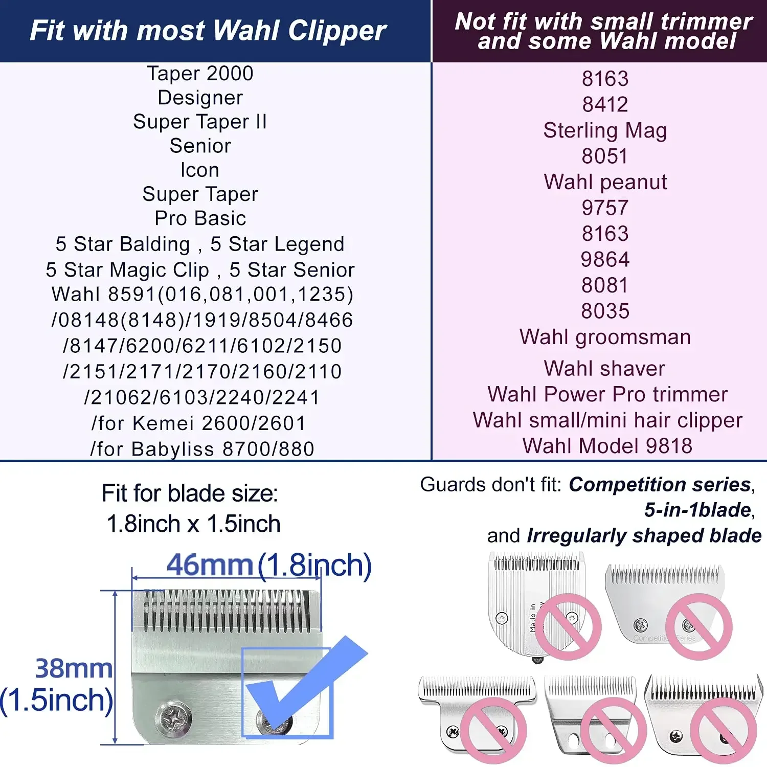 8pack Premium Clipper Guards with metal Guides Combs set Compatible with Most Wahl Clippers ，such as 8148 8504 1919 8591 etc