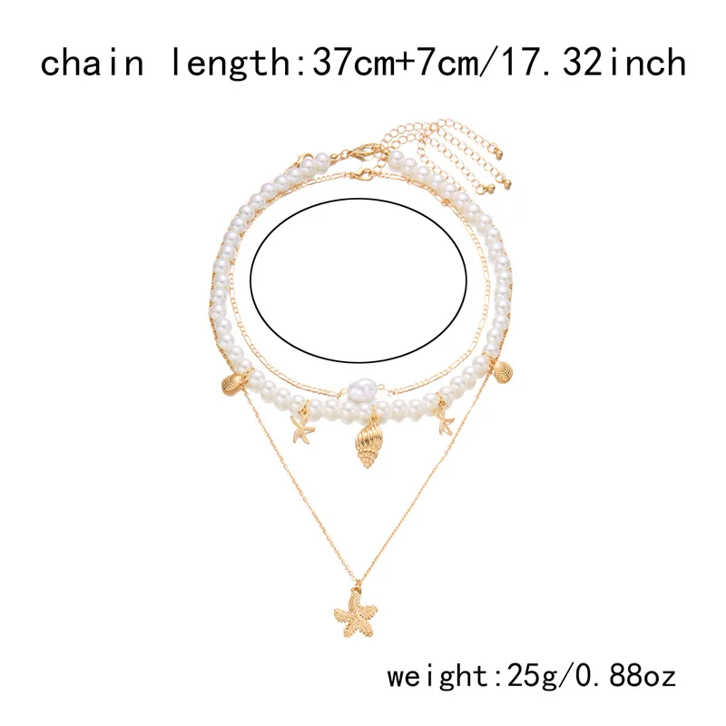 Modische Unregelmäßige Imitationsperlen-Muschelkette für Frauen, Übertriebener Metall-Seestern-Anhänger, Bohemian-Schmuck Geschenke – Detail 8