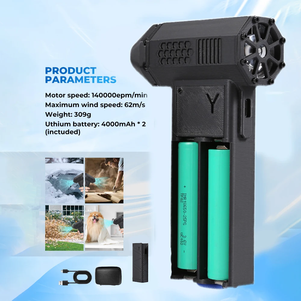 140000RPM Reverse Charging Function Dust Car Dryer 180W Violent Blower 8000mAh Battery Type-C Fast Charging Electric Air Duster