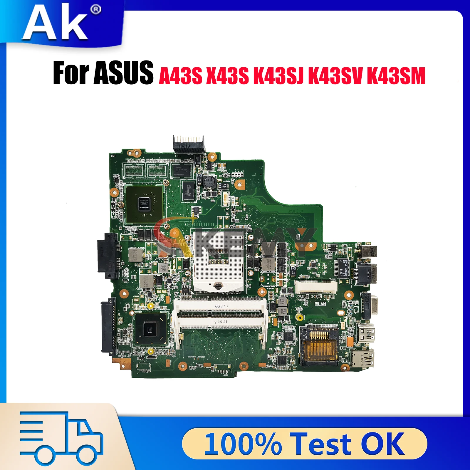 

K43SV Материнская плата для ноутбука ASUS K43S K43SM K43SJ X43S A43S K43SD K43SV Материнская плата для ноутбука в наличии 100% тестирование ОК быстрая доставка