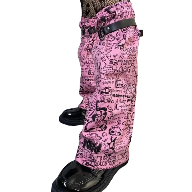 Harajuku Cartoon Bear Print Leg Covers PU Garters Straps Leg Warmer Streetwear