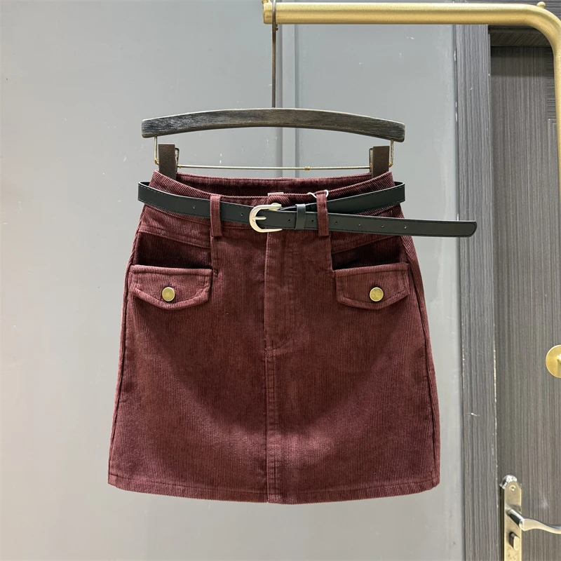 2025 Autumn/Winter New Corduroy Half Skirt Women's Age Reducing Slimming High Waist Hip Wrapping A-line Short Skirt