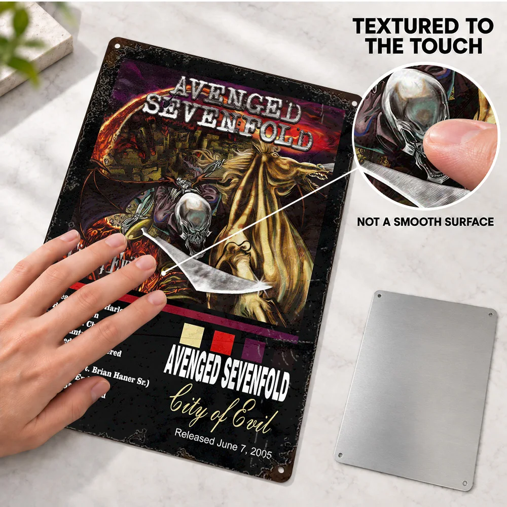 Avenged Sevenfold City Of Evil Aluminum Poster Personalized Metal Sign Album Cover Design Wall Art For Music Listening Corner