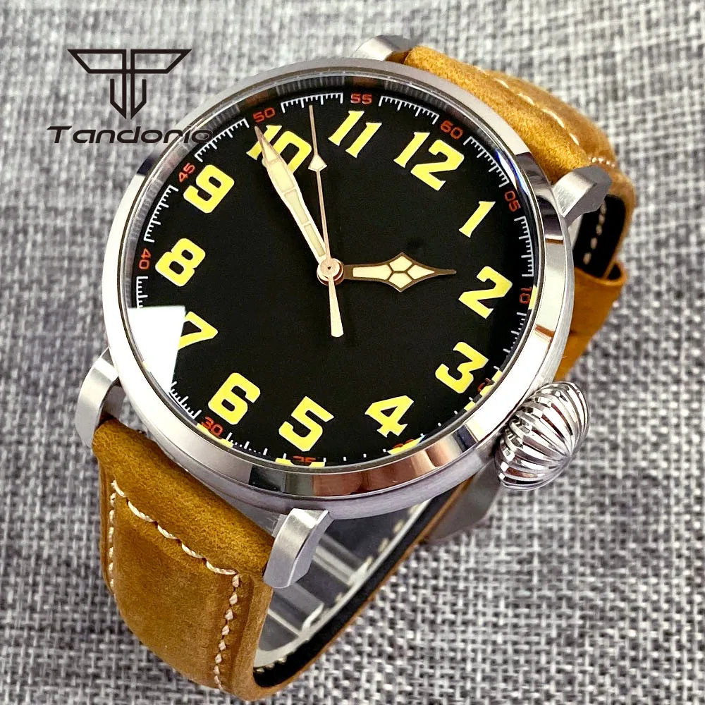 Tandorio Cusn8 Bronze/Stainless Steel 46.5mm Fashion Automatic Men Watch Leather Strap NH35A PT5000 Sapphire Crystal Screw Crown