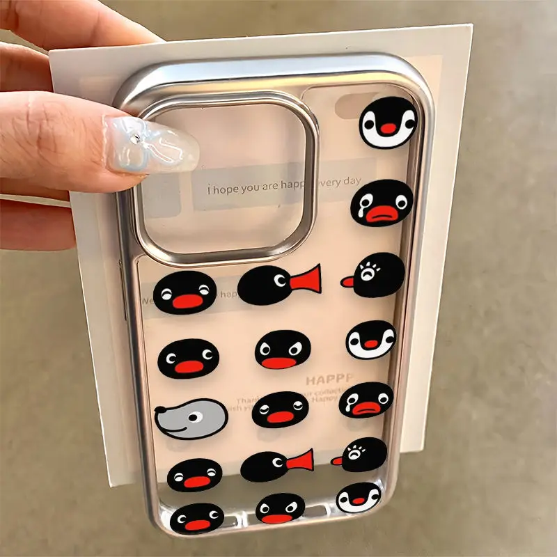 اليابانية Kawaii متعة Pingu الكرتون تصفيح جراب هاتف آيفون 16 15 14 13 12 11 برو XS ماكس X XR XSMAX 7 8 زائد 16E Y2K غطاء