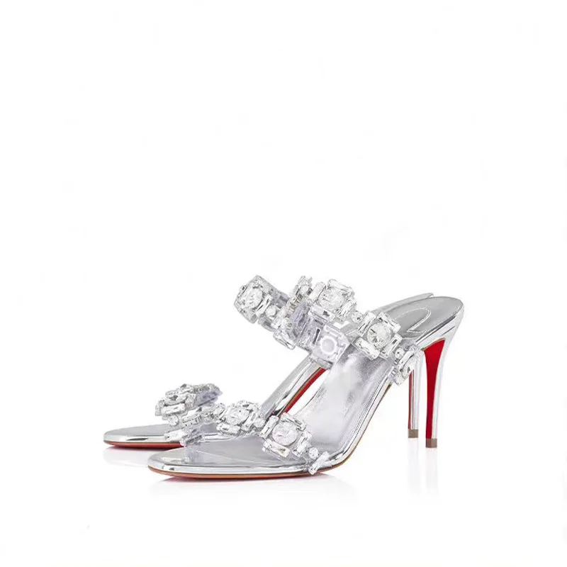 

Ladies' Summer Banquet Party Style Sparkling Gemstone Style Fashionable Red Bottom Sandals Elegant Date Style