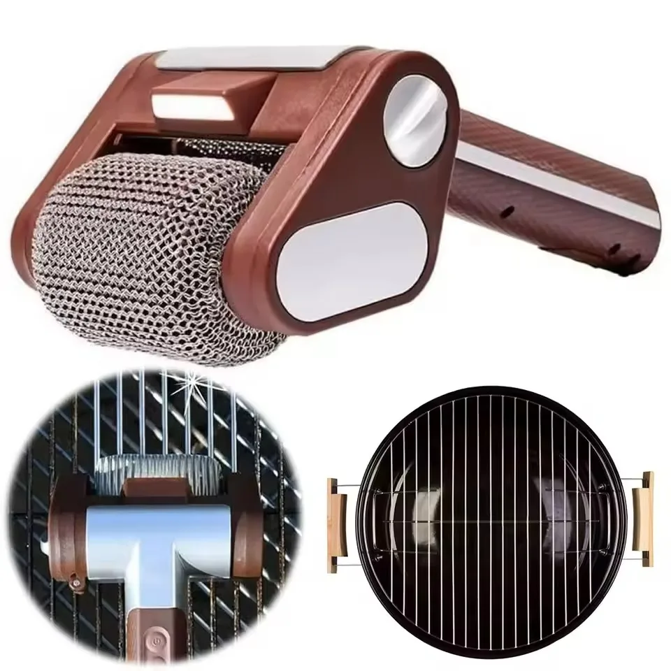 Rechargeable Electric LED Light Stainless Steel Roller Grill Without Bristles Cordless Cleaner Brush Home Clean BBQ Accessoires