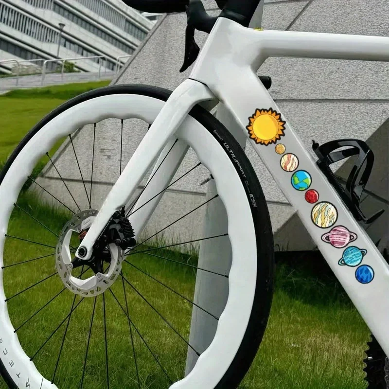 Autocollant de vélo pour cadre et tube de suspension, thème Planètes (Lune, Terre, Saturne, Soleil), Autocollant de moto, Autocollant de casque, Système solaire