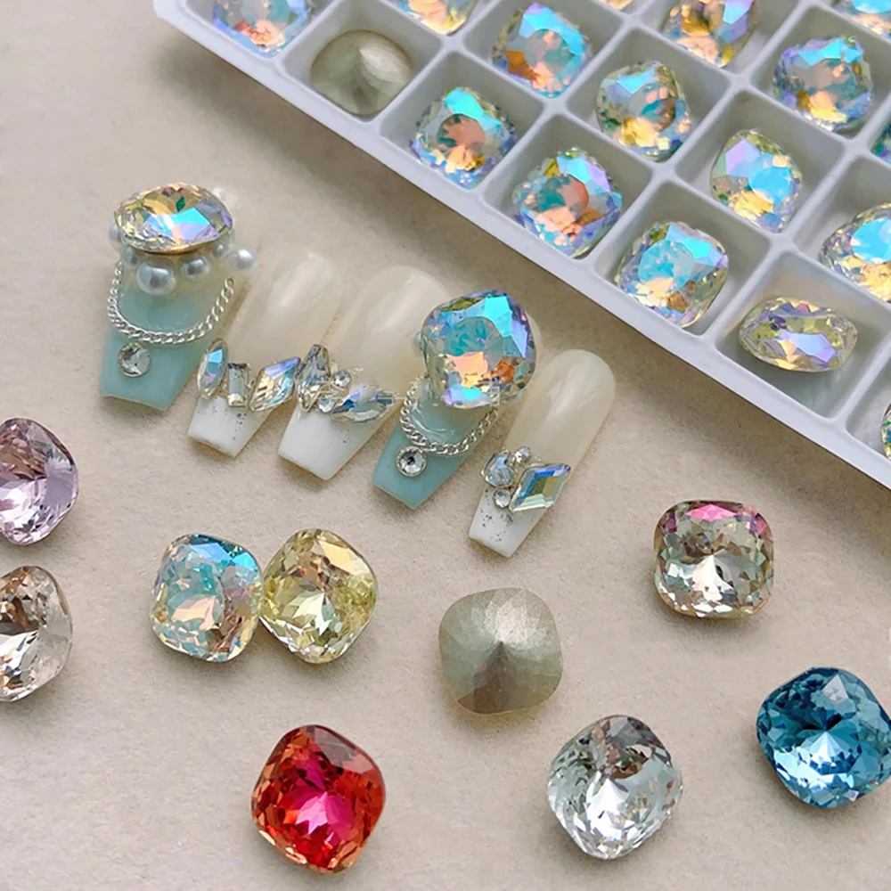 K9 Glass Pro Cushion Cut Crystal Nail Art Stones, cristales puntiagudos para bolsas de ropa, decoración de joyas DIY, prendas de vestir Strass