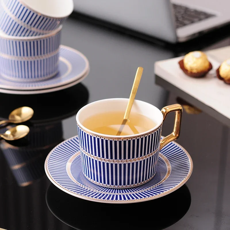 British Style Luxury Moroccan Coffee Cup and Saucer Set with Gold Handel Ceramic Cappuccino Afternoon Tea Cup WY71610