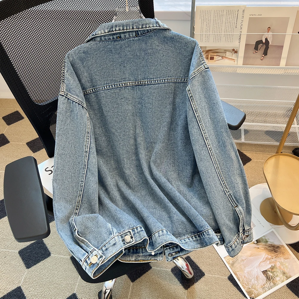 Plus Size Women's Fall/Winter Casual Denim Coat Loose and Comfortable Solid Color Simple Hole Jacket 2024 New Women's Clothing