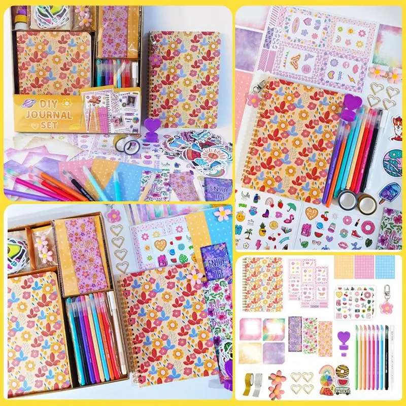 Scrapbook Diary Set Floral Journal Sticker Scrapbooking Material Kit Aesthetic Washi Tape Planner Decoration Stationery Supplies