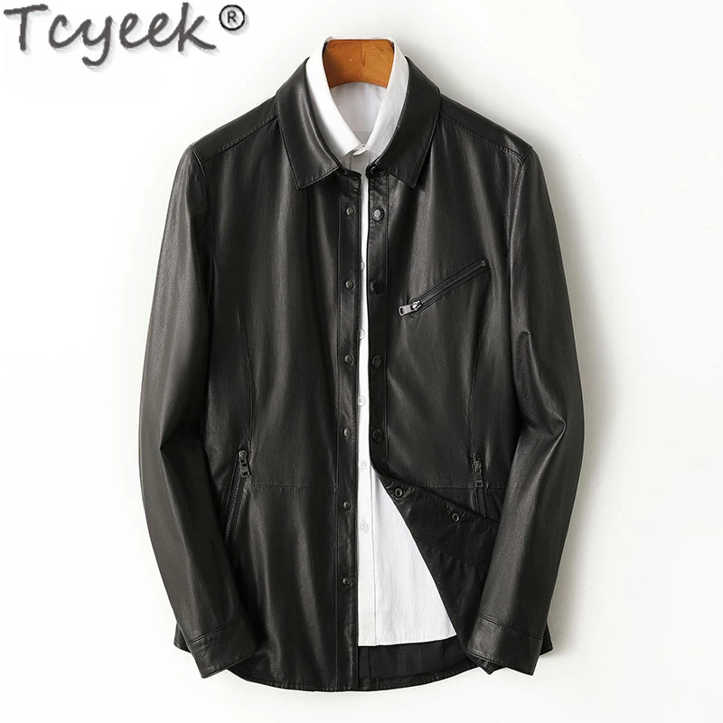 Tcyeek Real Leather Jacket Men Genuine Sheepskin Coats Spring Autumn Clothes Mens Leather Coat Vegetable-tanned Jaqueta De Couro