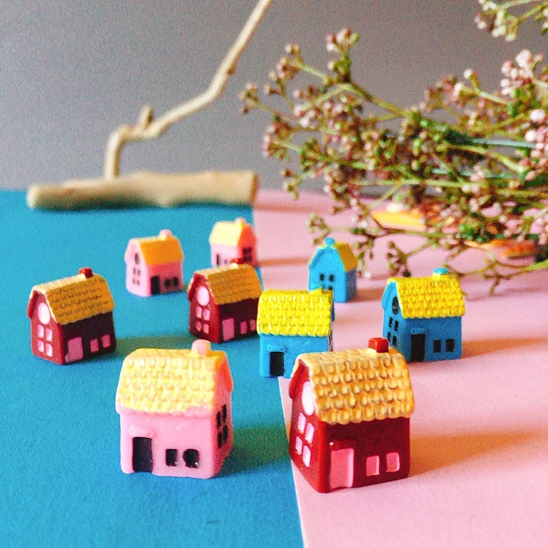 sale~9 pcs mini house/little trees/miniatures cottage/shabby /cute/ fairy garden/gnome/moss terrarium home decor/crafts supplies