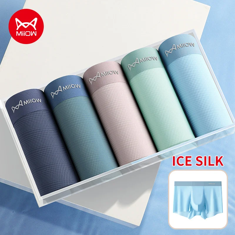 MiiOW Silky Striped Ice Silk Men Underwear Boxers Men's Panties Mesh Breathable Underpants Male Antibacterial Man Boxer Briefs