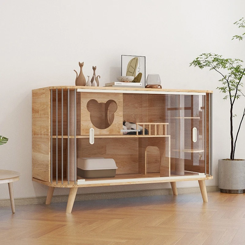 

Hot Sell Animal Furniture Wooden Cat House With Scratching Cat Villa Customized Cat House