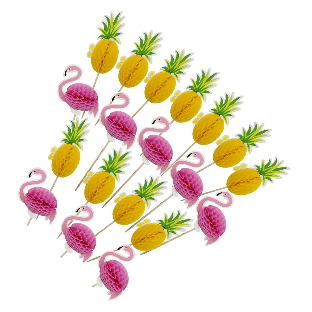 19Pcs Flamingo Pineapple Cake Decor Topper Hawaii Theme Party Baking Accessory Food Grade Eco Friendly Cake Insert Card