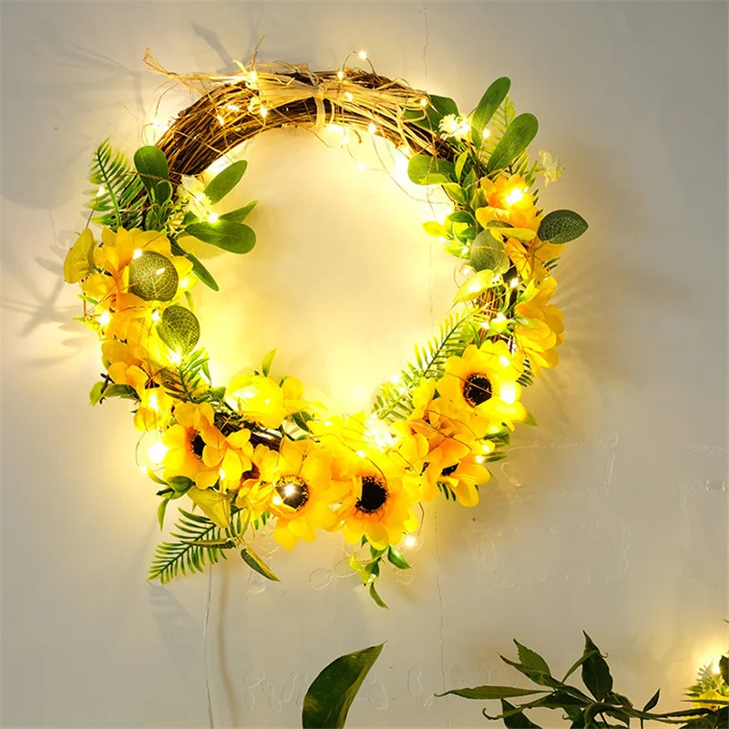 Guirnalda de luces LED de girasol de simulación para boda, fiesta de cumpleaños, decoración del jardín del hogar, guirnalda de plantas artificiales, luz nocturna