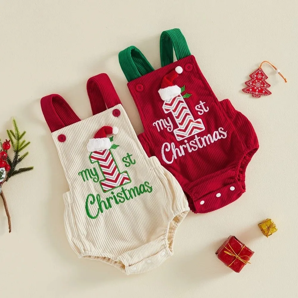 Letter Embroidery Baby Bodysuit Overalls My First Sleeveless Christmas Toddler Clothes Corduroy Baby Romper Jumpsuit