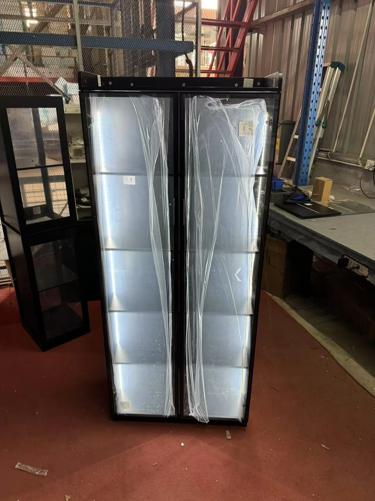 JDPAG Display Cabinet with Doors and Adjustable Shelves, 65" Tall Bookcase with LED Lights/Human Sensor