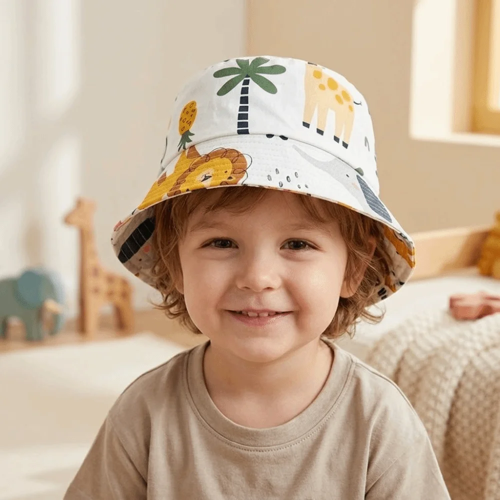 

Cute Cartoon Design Baby Sun Bonnet Breathable Lightweight Bucket Fisherman Hat UV Protection Adjustable Panama Hat Travel
