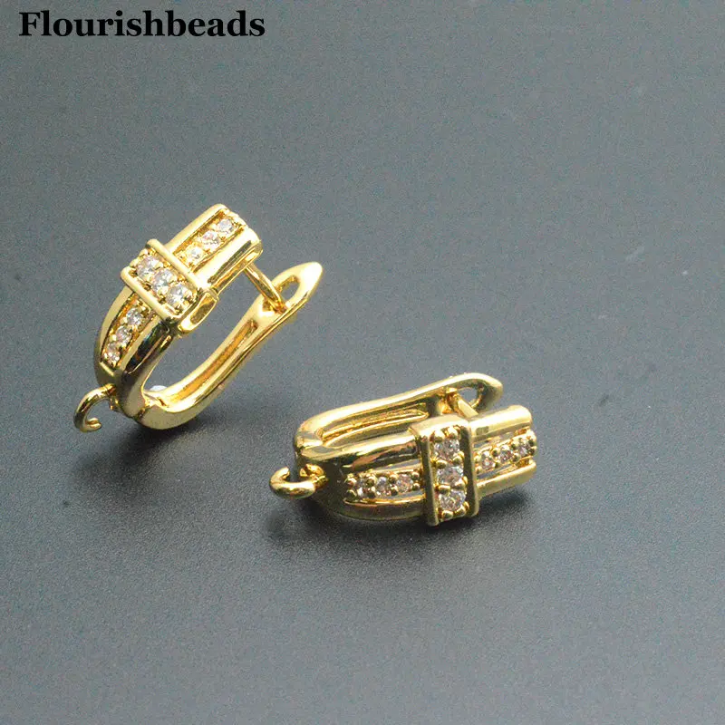 30pc High Quality CZ Paved Cross Shape Wide Earring Hooks Ear Hook Clasps Jewelry Findings