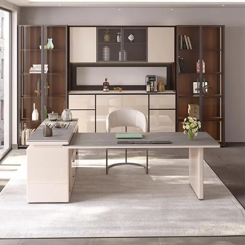 Multifunctional modern minimalist stone tablet desk, tea table, chairs, integrated corner corner home boss office desk