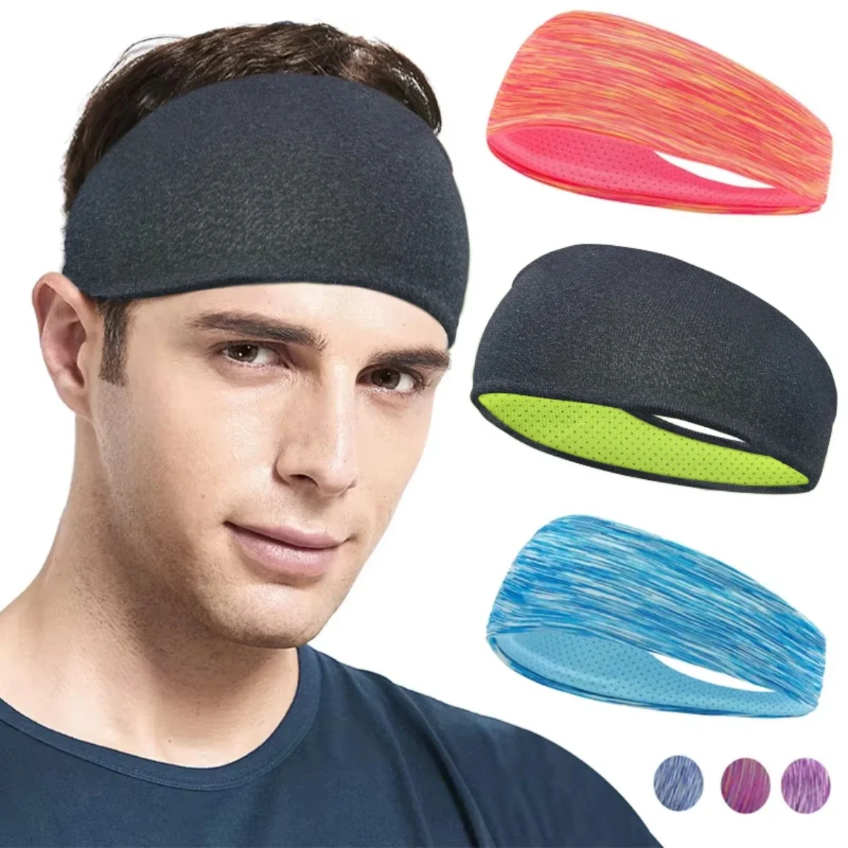 Conjunto com 3 Faixas de Cabeça Esportivas, Absorventes de Umidade, para Corrida, Yoga e Academia, Antiderrapantes, para Homens e Mulheres
