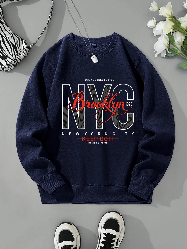 Sudadera con estampado clásico de Nyc Brooklyn para hombre, sudaderas con capucha informales Harajuku a la moda con cuello redondo suave, ropa cálida de lana para otoño para hombre