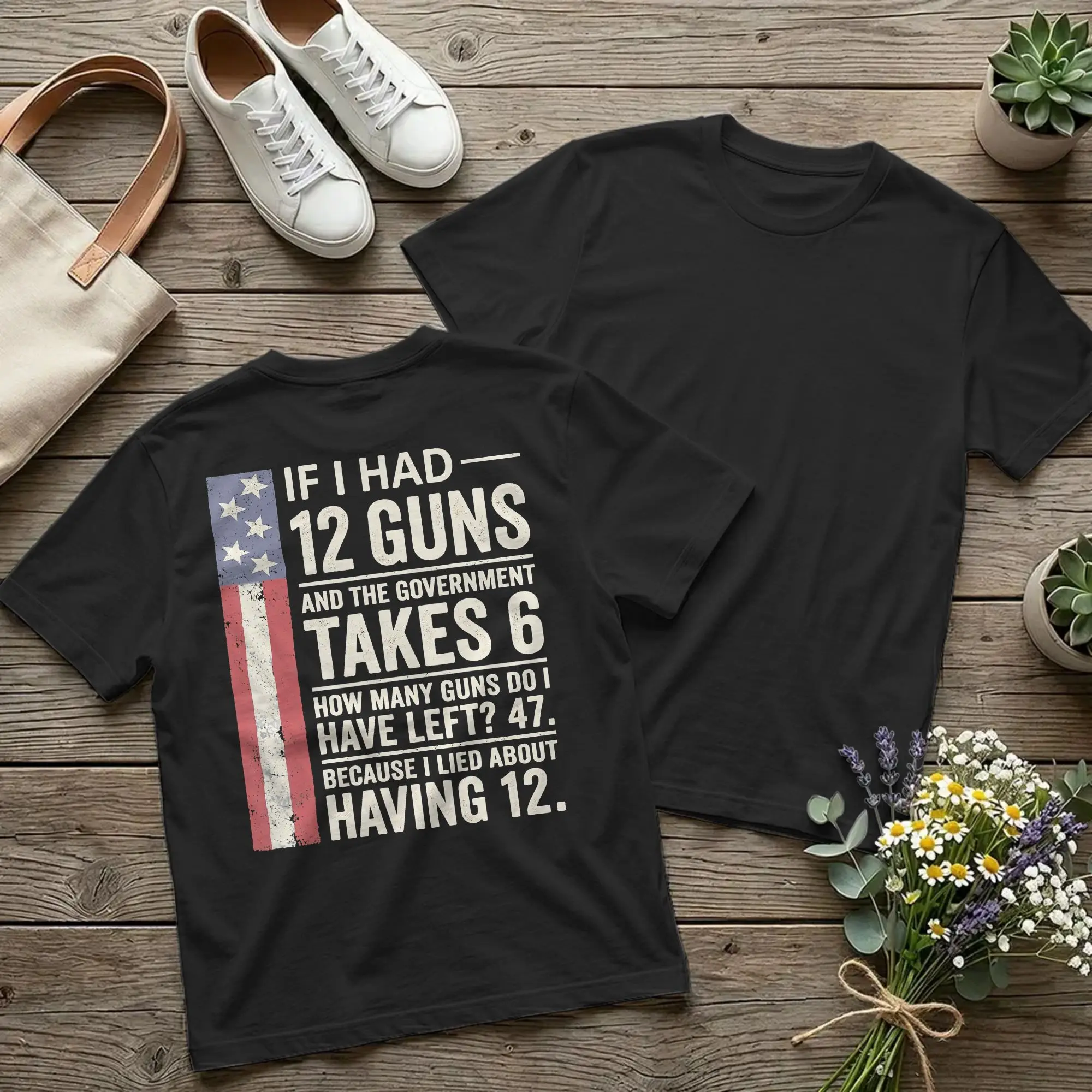 Backprint If I Had 12 Guns Funny Math T Shirt Men Cotton Hipster T-Shirts Crewneck Second Amendment Tee Short Sleeve merchandise