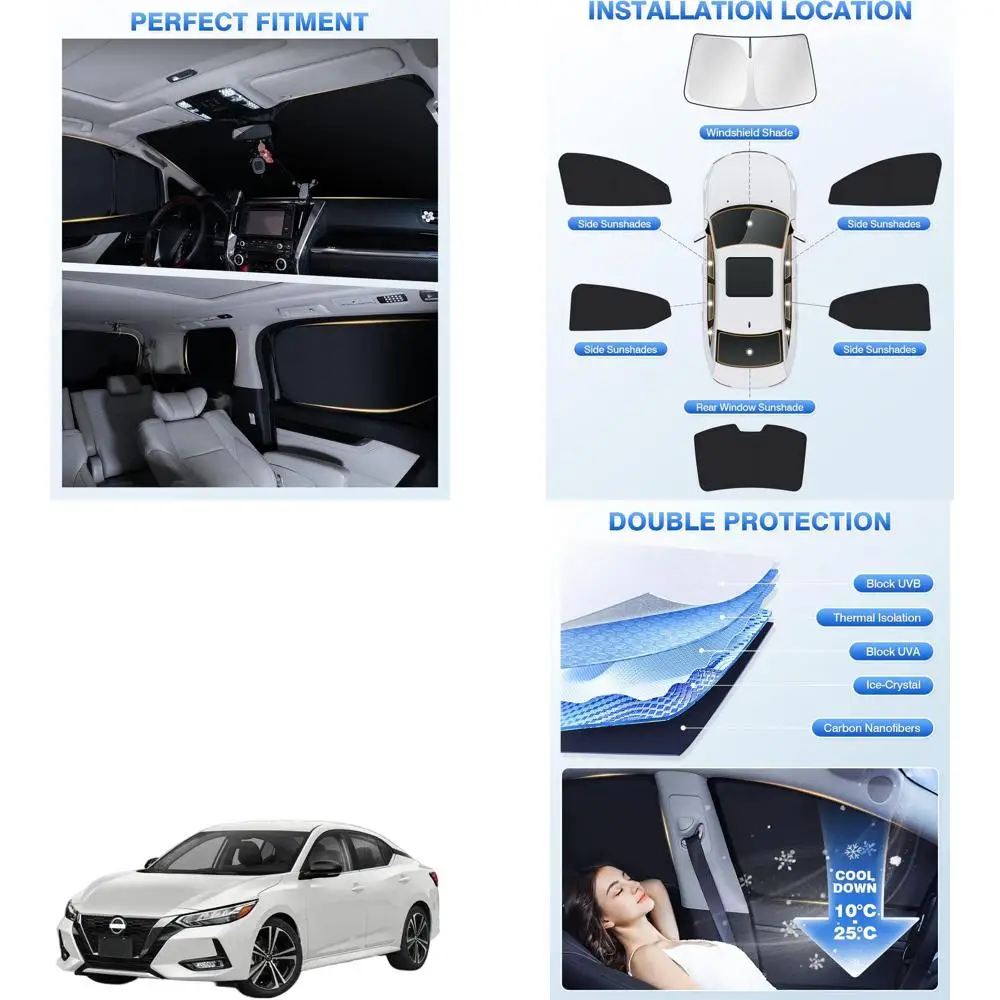 

Nissan Sentra 2020-2026 Windshield & Side Window Sunshades Set, Black, 6-Piece for Privacy & Cooling