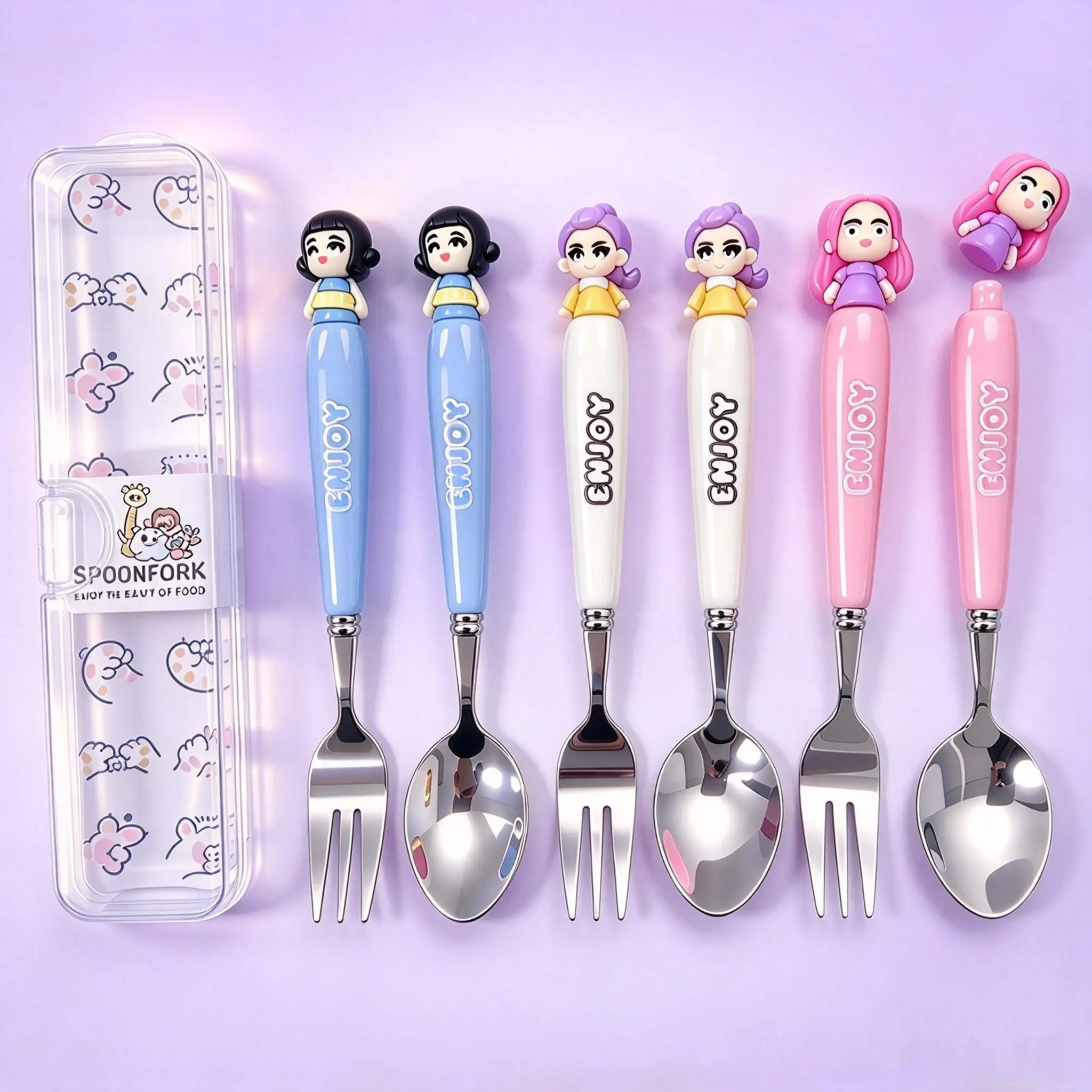 Anime Girls Lumi Mila Zoi Kpob Witch Hunter Stainless Steel Spoon Fork Set Kawaii 3D Doll Handle Cutlery Birthday Gift for Fans