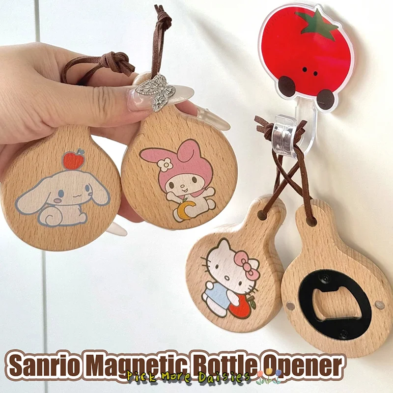 Kawaii Sanrio Hello Kitty Wijnopener Meisje ronde Bierflesopener Draagbare Koelkastmagneet Anime Gift