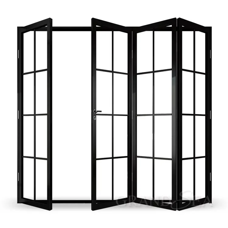 

Customization Fashionable Hot Sale Aluminum Three Leaf Folding Door With Grid Design