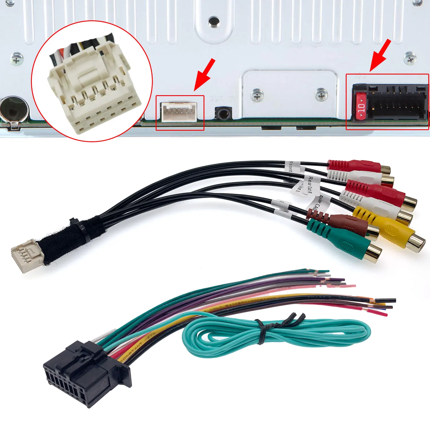 Cable de arnés de cableado de subsalida RCA trasera de fuente de cámara de visión trasera de coche para Radio Pioneer DMH-A240BT DMH-A241BT AVH-A240BT DMH-AF555BT