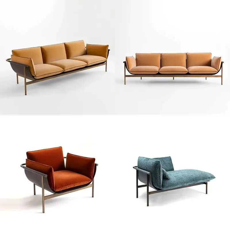 Modern minimalist creative metal frame fabric sofa furniture living room single sofa chair hotel villa lounge armchair
