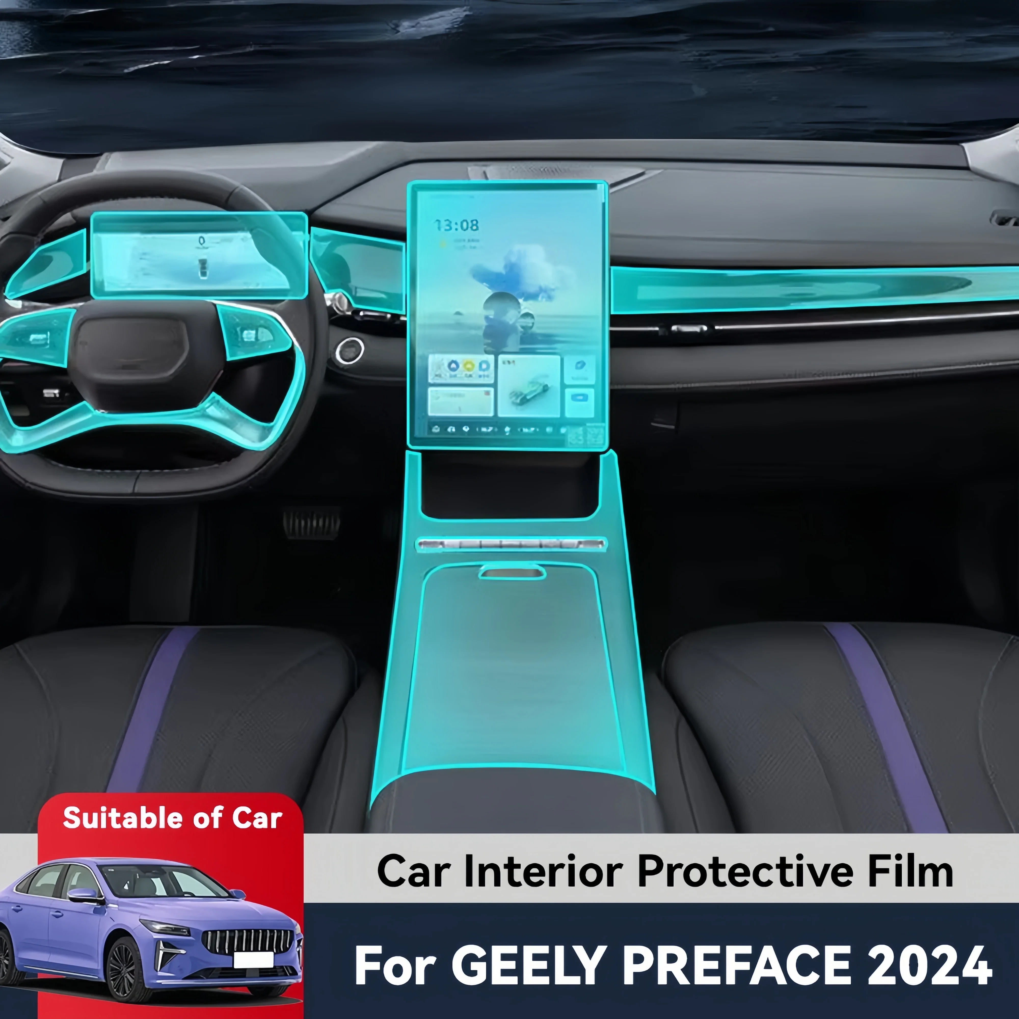 Auto Central Control Screen TPU Navigation Anti Scratch interior Protection Film GPS Navigation For GEELY PREFACE 2024 2025