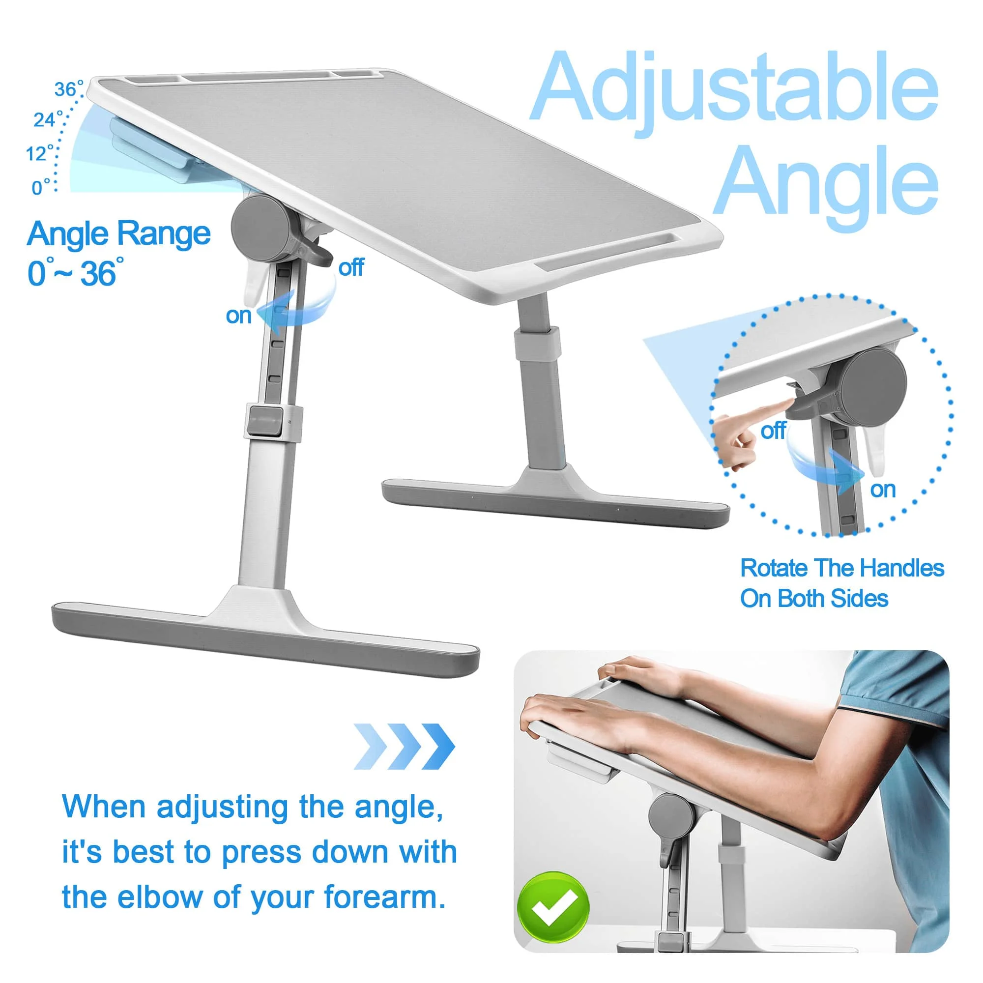 Adjustable Height & Angle Laptop Bed Desk - Portable Tray for Sofa, Reading, Writing, Breakfast & Laptop Use