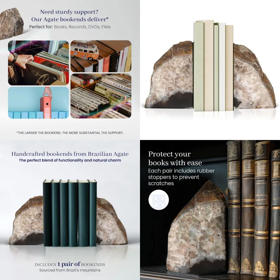 

Подставки для книг из бразильского агата ручной работы с элегантностью из натурального камня, идеально подходящие для украшения домашнего офиса или гостиной улучшают кристаллы