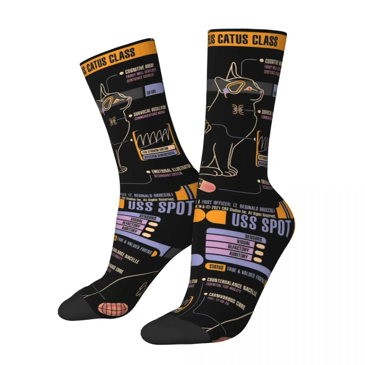 Men\'s USS Spot Cat Star Treks Socks Warm Casual Memory Alpha Socks High Quality Merch Middle TubeSocks Best Gift