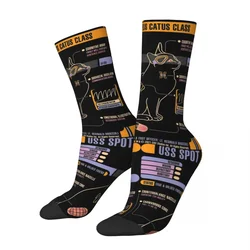 Men's USS Spot Cat Star Treks Socks Warm Casual Memory Alpha Socks High Quality Merch Middle TubeSocks Best Gift