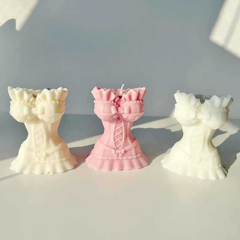 3D Corset Silicone Candle Molds Woman Dress Mold Aromatherapy Candle Plaster Soap Skirt Vase Mould DIY Gypsum Flower Pot Making