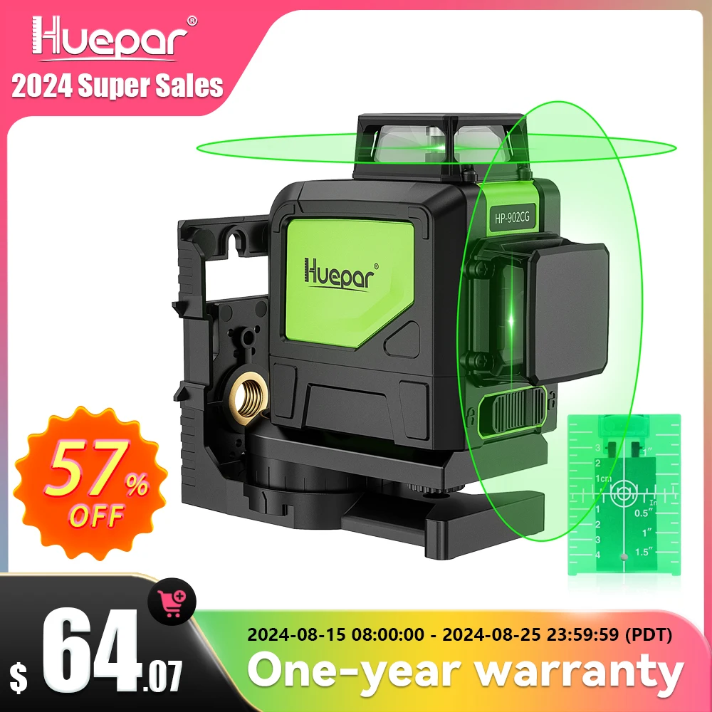 Linha Transversal Profissional do Laser do Feixe Verde do Auto-nivelamento de Huepar Linha Horizontal e Vertical da Cobertura de 360 Graus com Modos do Pulso