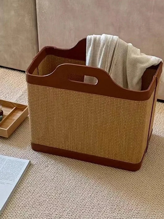 

Retro Sle Wier Leather Patchwork Storage Basket Dir Laundry Basket for Living Room Bedroom Home Organization Basket