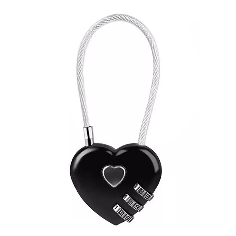 Wire Rope Love Lock Cartoon Password Heart-shaped Three-position Cable Steel Padlock Sturdy Multi-functional A2i7