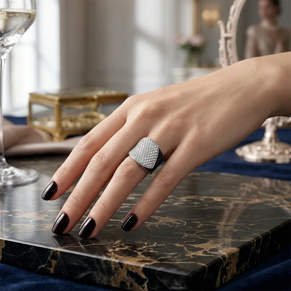 

YLMyself Black White CZ Statement Ring Pave Crystal Fashion Jewelry For Women